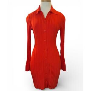 Milly x Revolve Polo Button Front Cardigan Rib Knit Mini Dress Sz S Coral Preppy